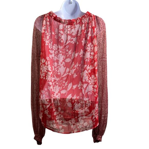 Free People Women's Red Hendrix Patchwork‎ Top Size XS Flowy Boho Oversized - Picture 2 of 9